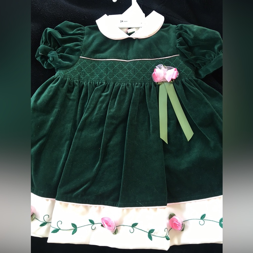 NWT Green and Pink Velvet Dress 24 Months